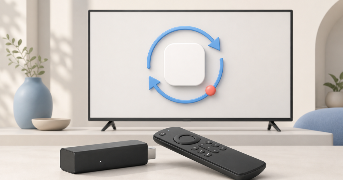 A Fire TV remote facing a television app tile with an update ring
