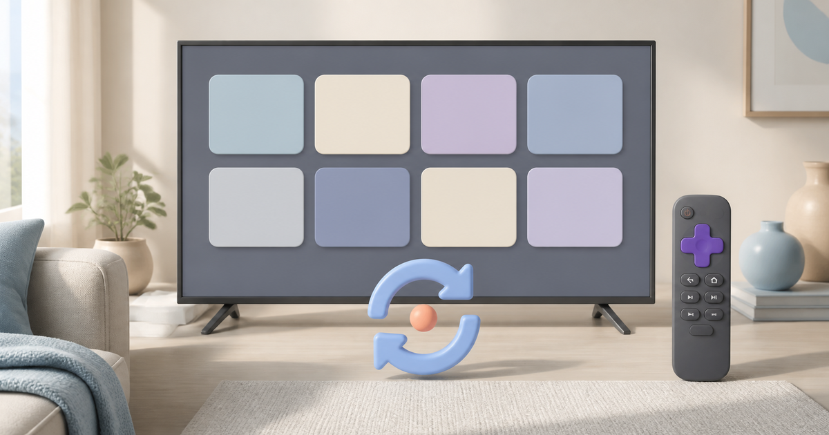 A streaming remote and television app grid with a refresh symbol