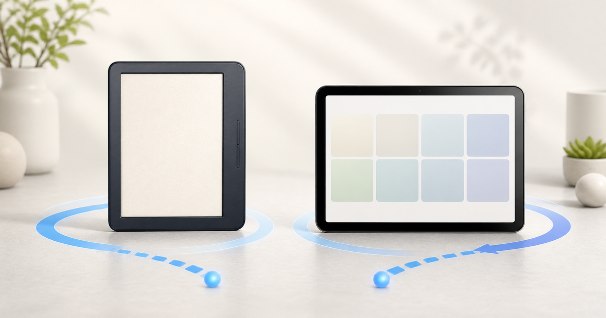 A Kindle e-reader and Fire tablet following separate update paths