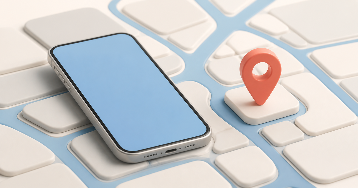 A phone location marker on a calm map with a protective blue ring